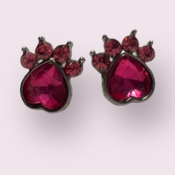 Hot Pink Paw Print Stud Earrings - Picture 1 of 1